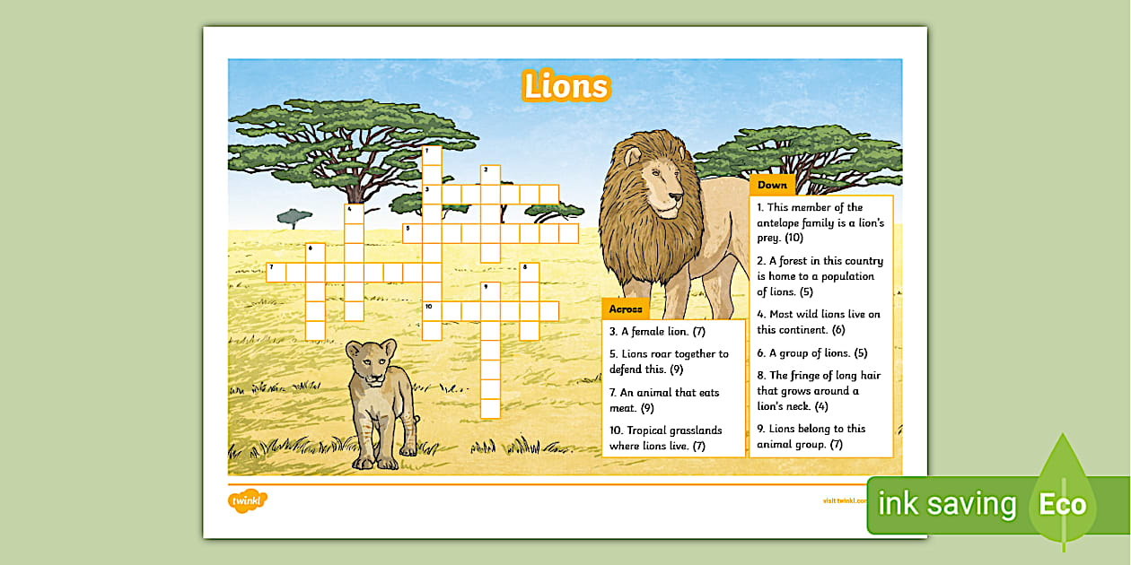KS2 Lions Crossword Activity (Hecho por educadores) Twinkl