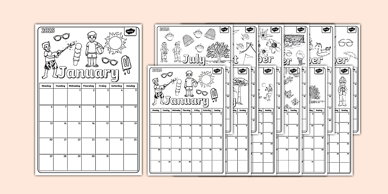 A Doodle a Month 2025 Calendar Colouring Pages Twinkl A Doodle a Month 2025 Calendar Colouring Pages Twinkl