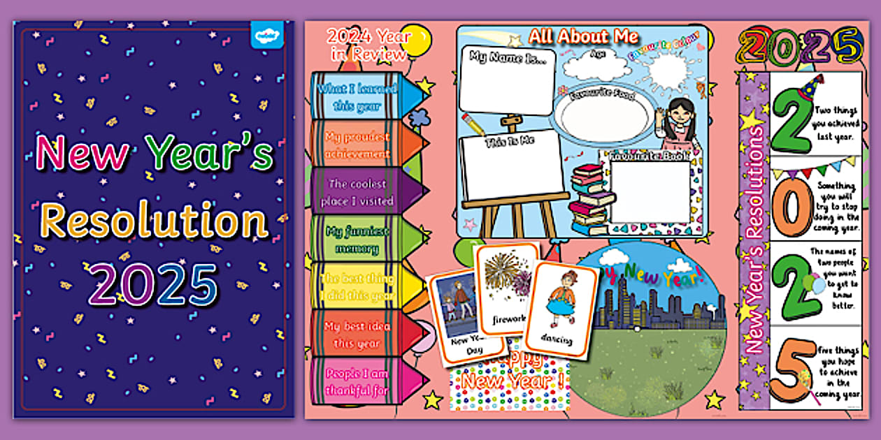 2025 New Year Resolutions Lapbook (teacher made) Twinkl