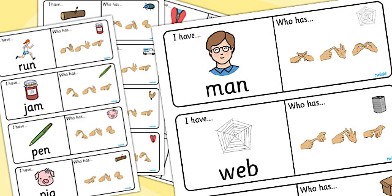 Black and White CVC Loop Cards With British Sign Language Fingerspelling