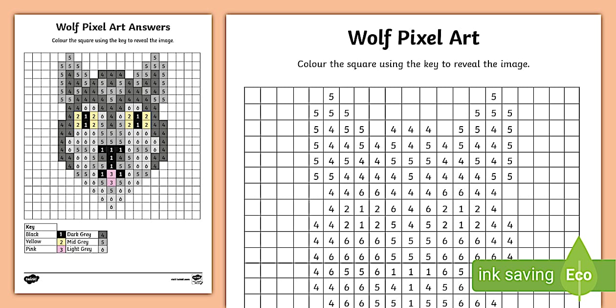 Wolf Pixel Art Template (teacher made) - Twinkl