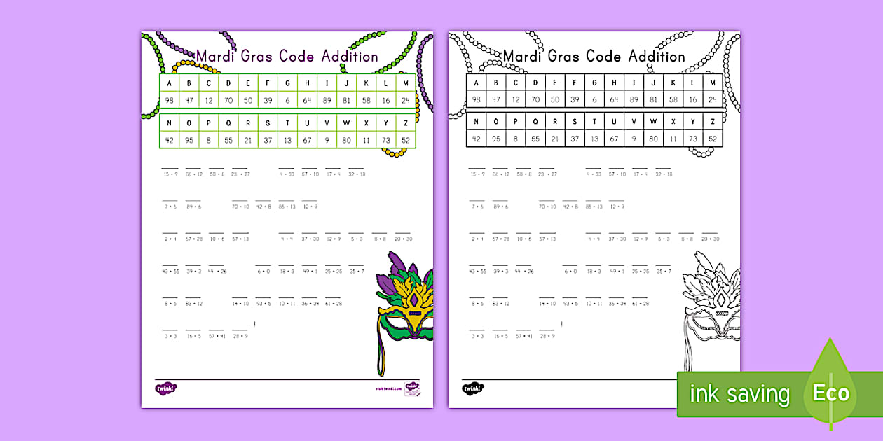 Mardi Gras Puzzle Math Addition Worksheet Twinkl USA Mardi Gras Puzzle Math Addition Worksheet Twinkl USA