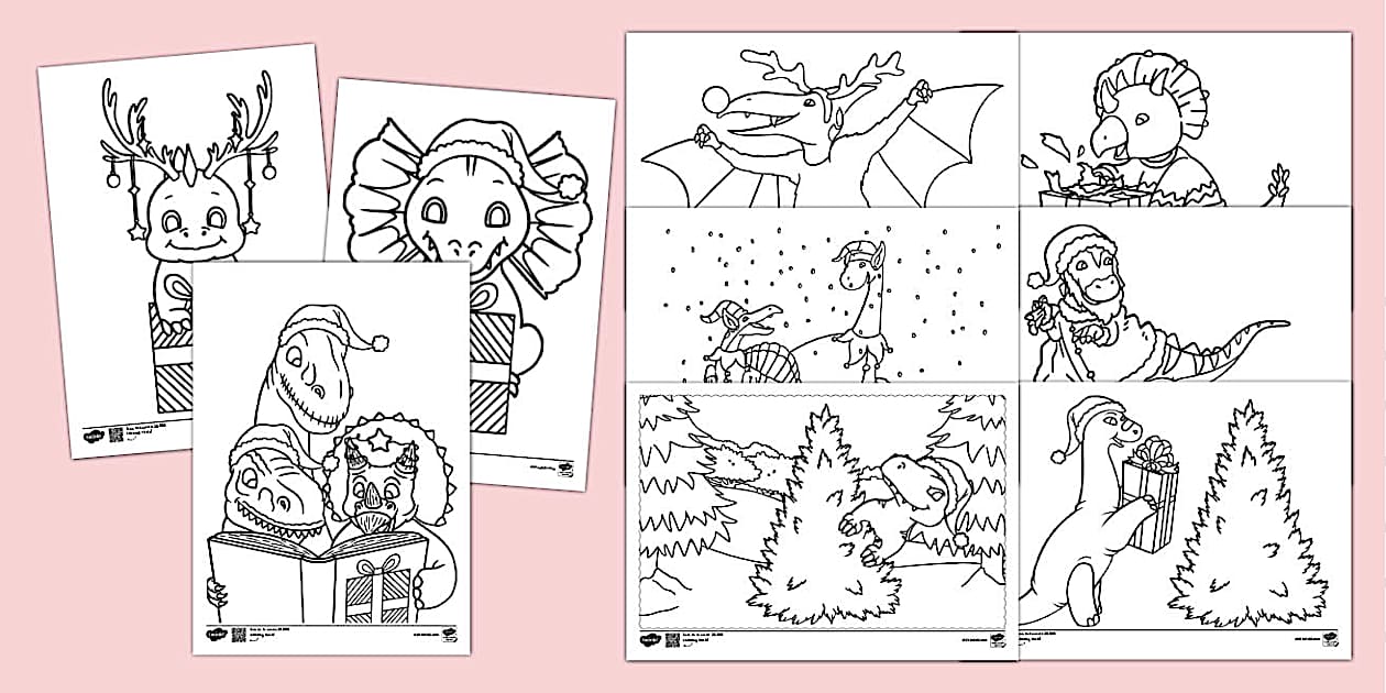 Christmas Dinosaurs Colouring Pages