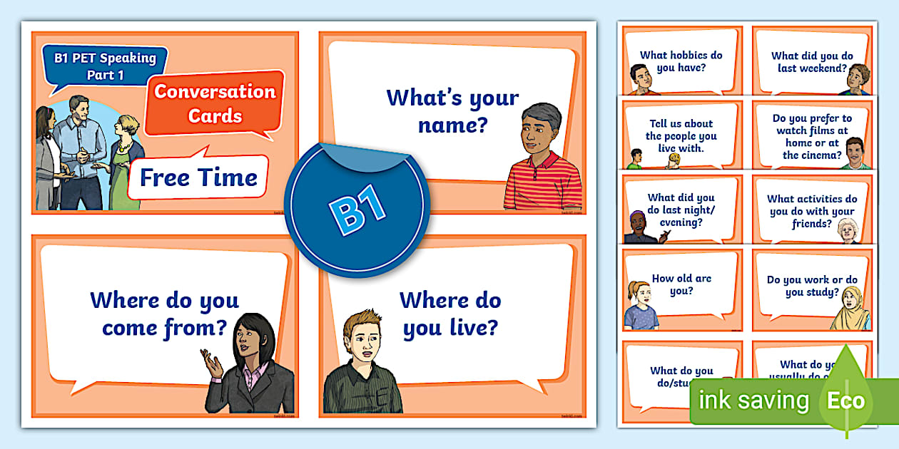 ESL B1 PET Speaking Part 1 Conversation Cards Free Time 