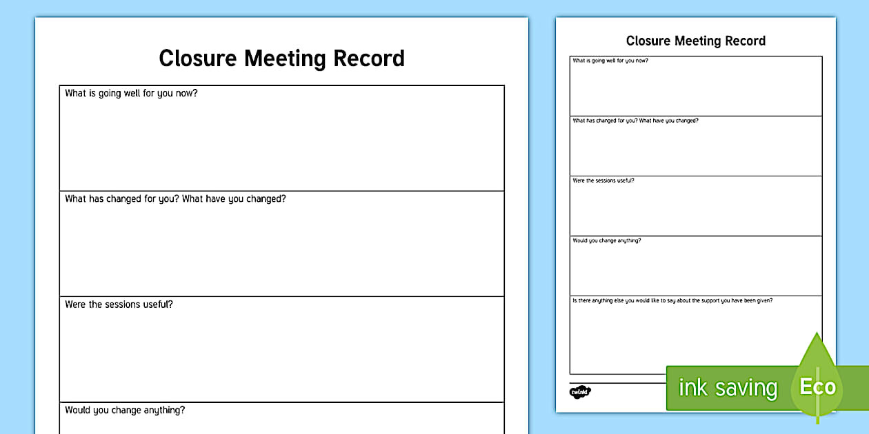 Closure Meeting Record Planning Template (teacher made)