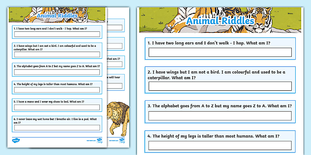 Animal Riddles with Answers Activity Sheet (teacher made)
