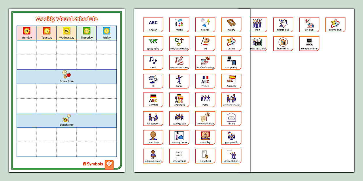Twinkl Symbols: Older Learners: Weekly Visual Schedule