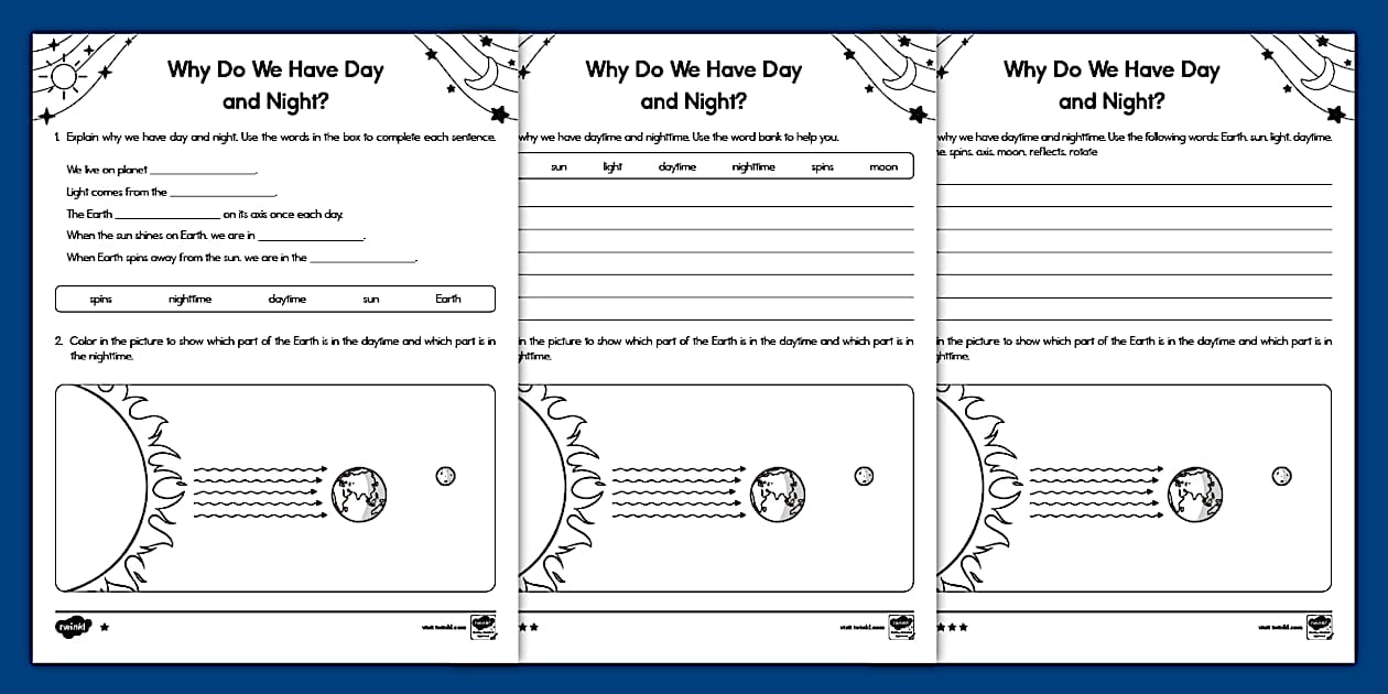 Objects in the sky why do we have day and night activity worksheet