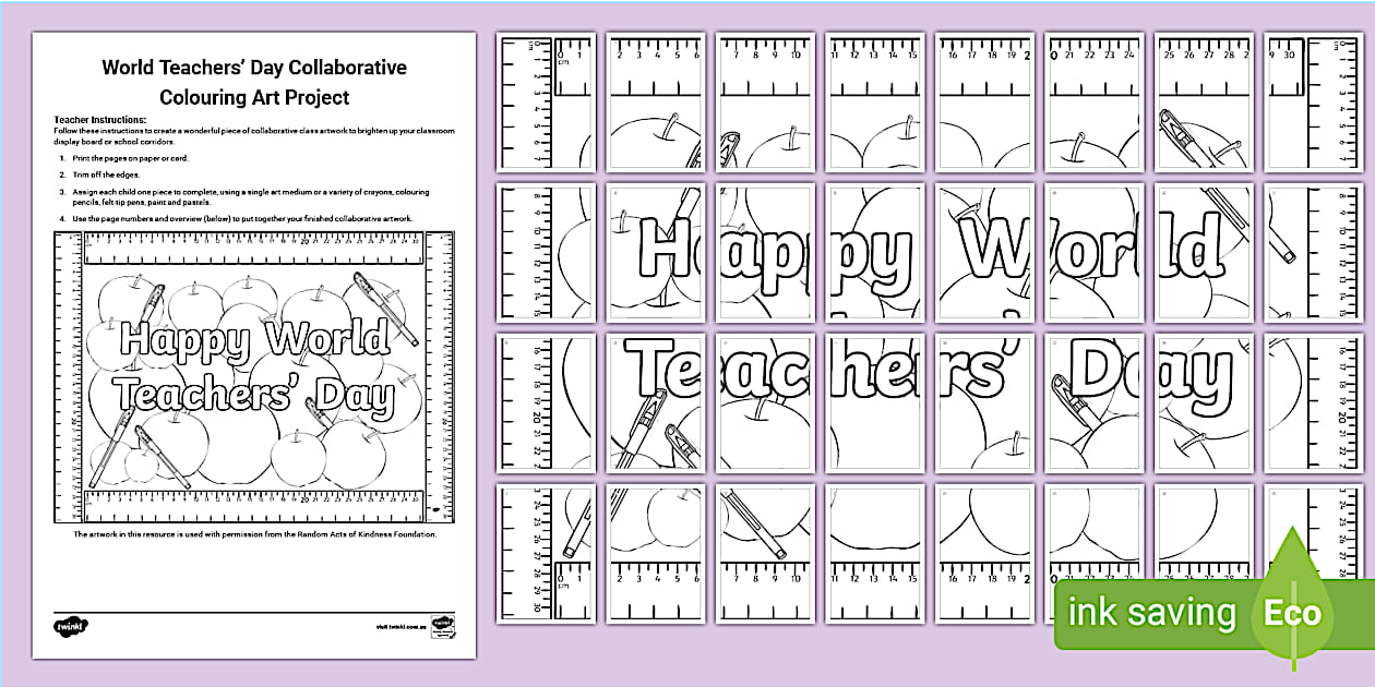 World Teachers #39 Day Collaborative Colouring Art Project