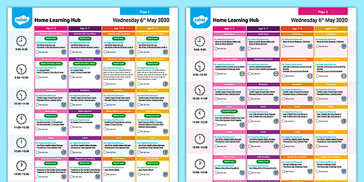 Home Learning Hub Daily Plan Wednesday 6th May - Twinkl
