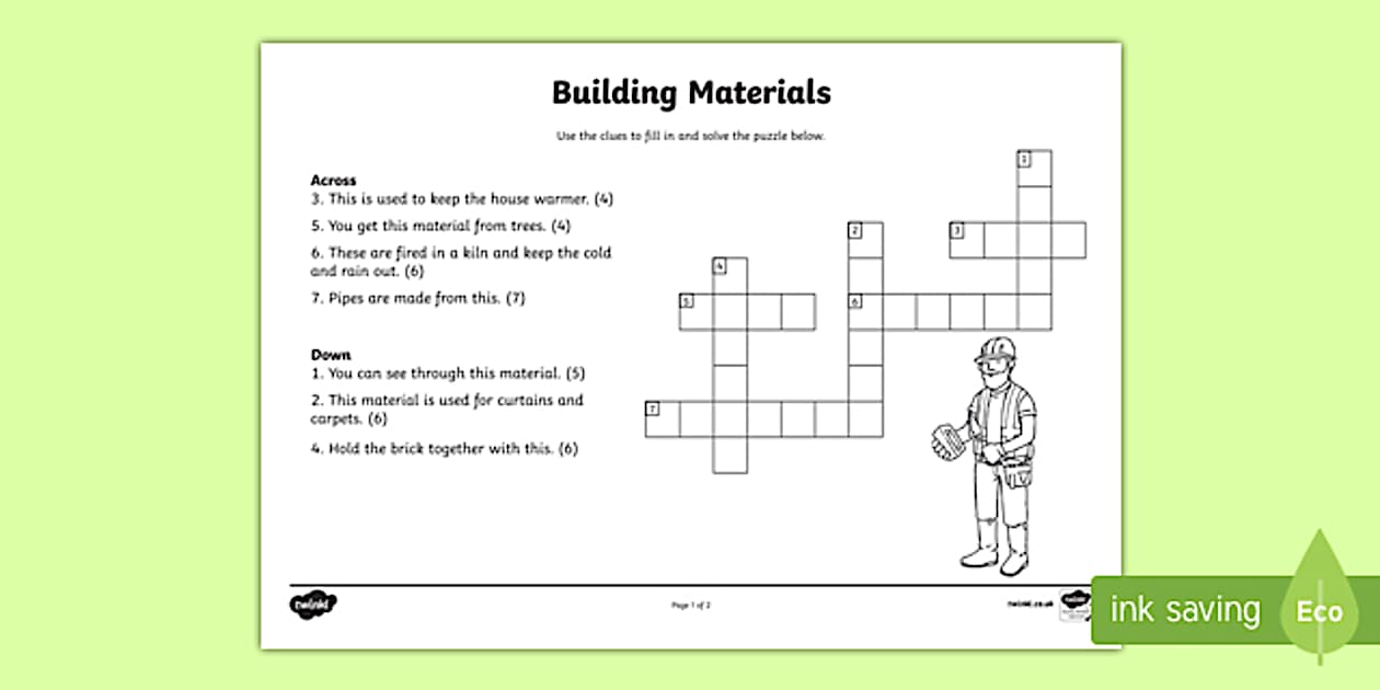 Buildings Material Crossword ESL Buildings Crossword