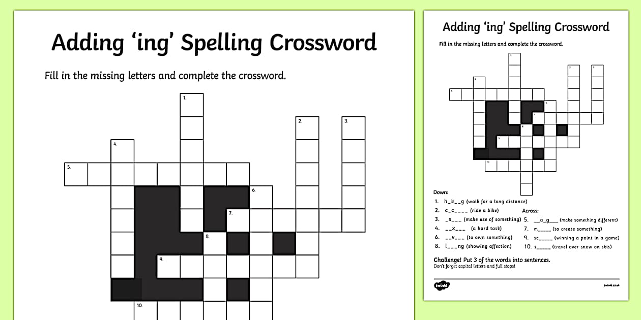 Word Fill In Puzzles Words Ending In Ing Twinkl