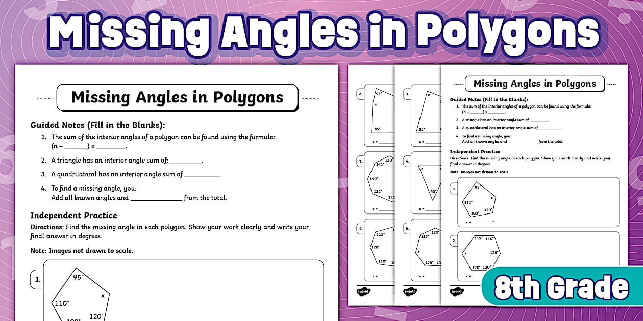 Basic Skills Missing Angles in Polygons Practice Worksheet