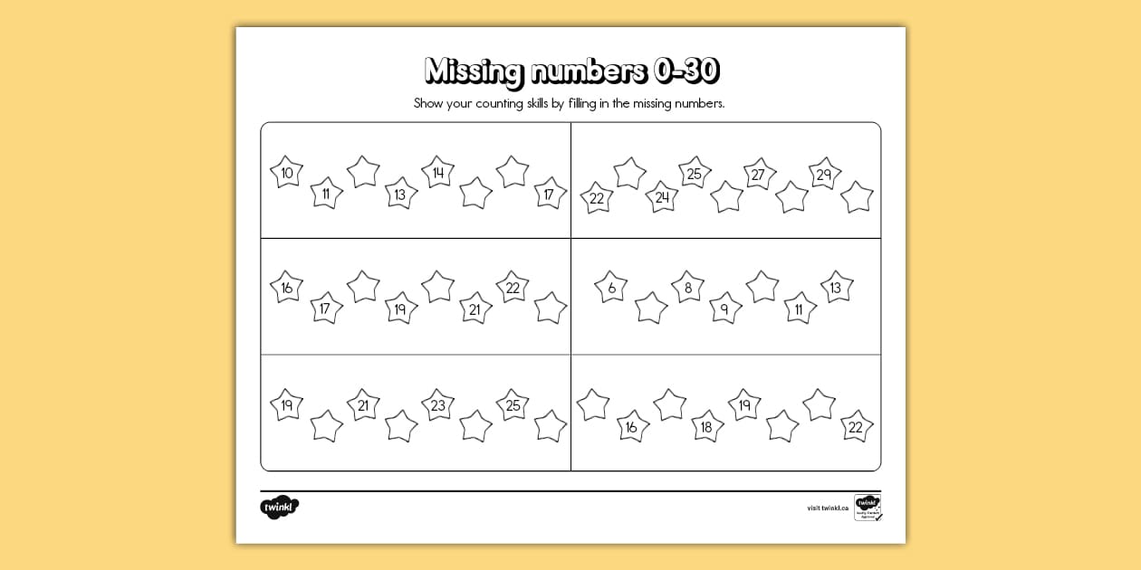Counting to 30 Missing Number Worksheet (teacher made)
