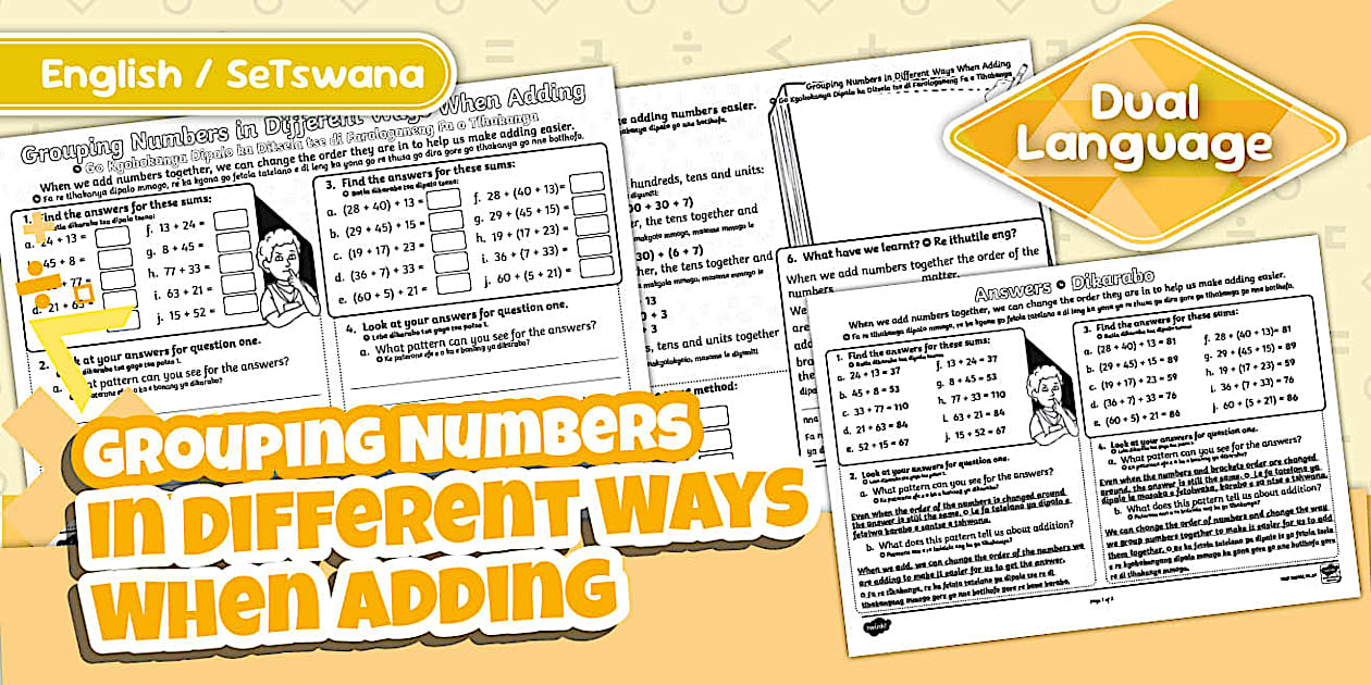 Grade 4 Maths - Grouping Numbers in Different Ways When Adding Worksheet-