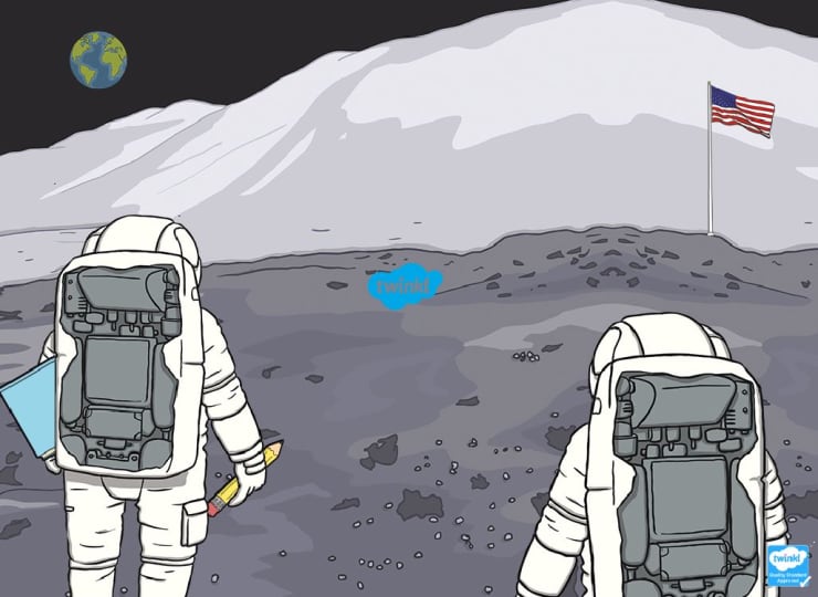 drawing of astronaut on moon