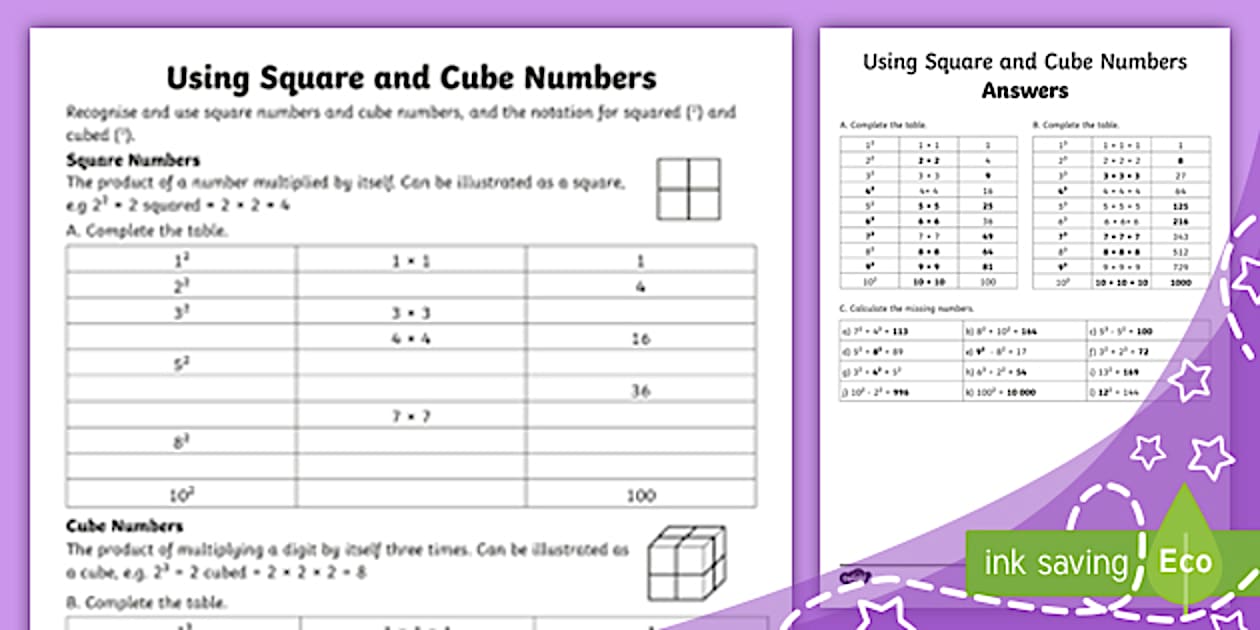 👉 Using Square and Cube Numbers Worksheet (Ages 9 – 11)
