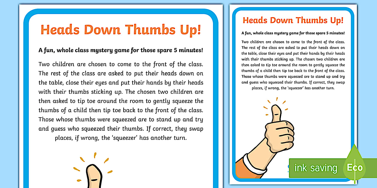 Heads Down Thumbs Up - (teacher made) - Twinkl
