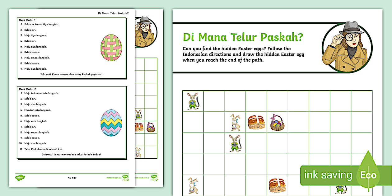 Easter Egg Hunt Directions Activity Indonesian - Twinkl