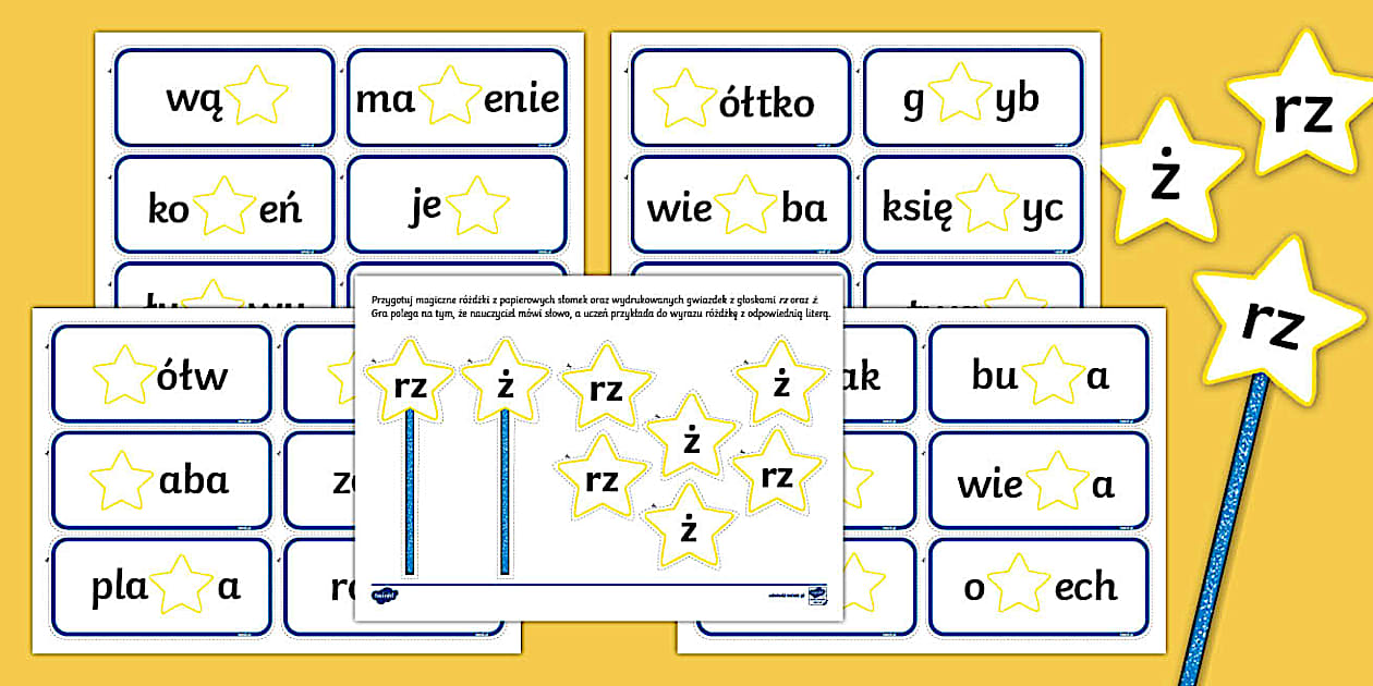 Pisownia Rz I ż ćwiczenia Do Wydruku Pisanie słów z rz i ż | Magiczna różdżka | Gra ortograficzna