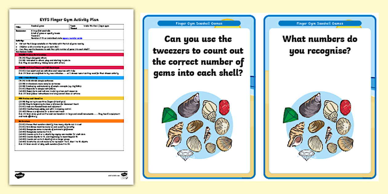 EYFS Sea Shell Gems Finger Gym Plan and Prompt Card Pack