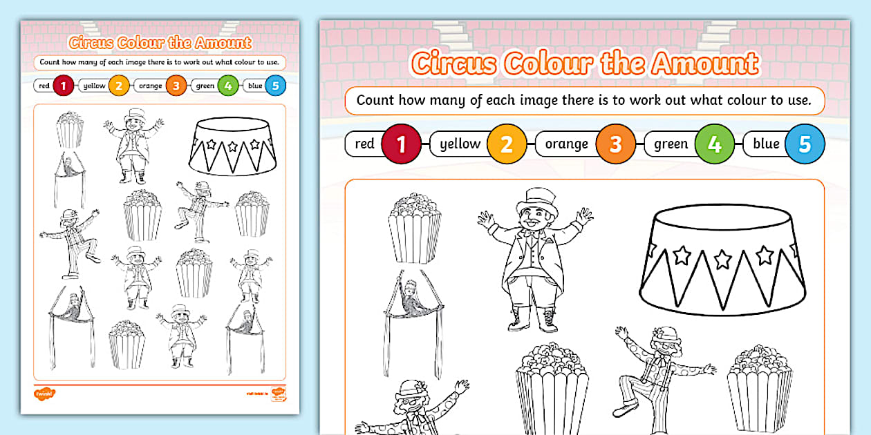 * NEW * Circus Colour the Amount Worksheet (teacher made)