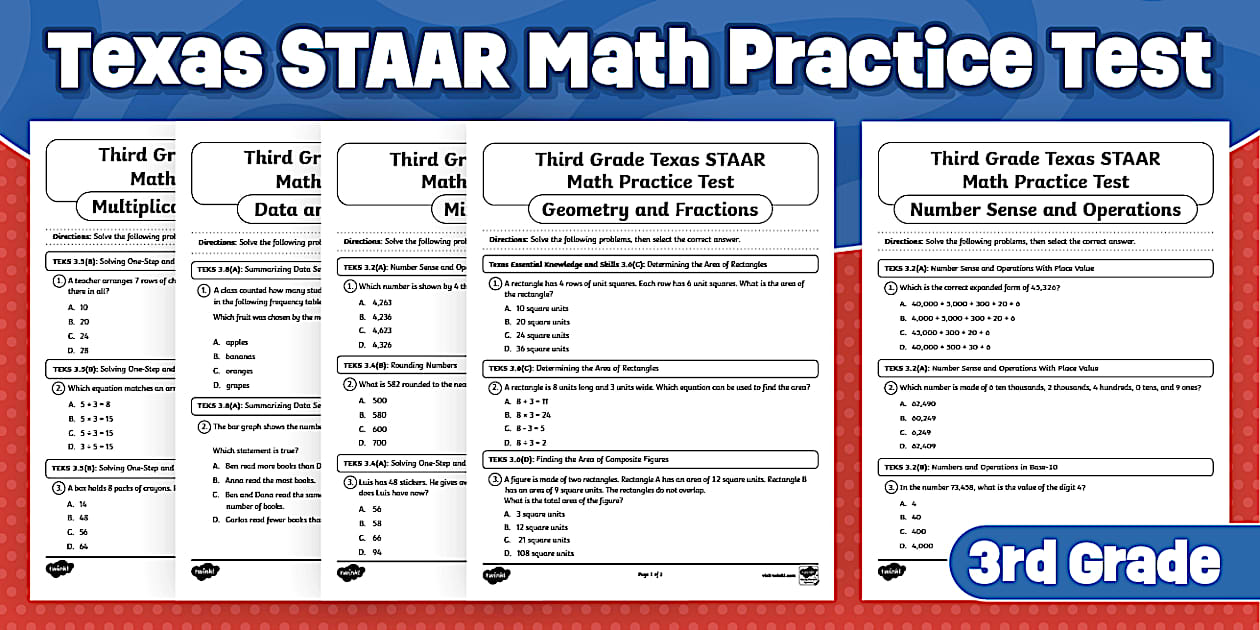 Third Grade Math Practice Tests Pack | Texas STAAR Test Prep
