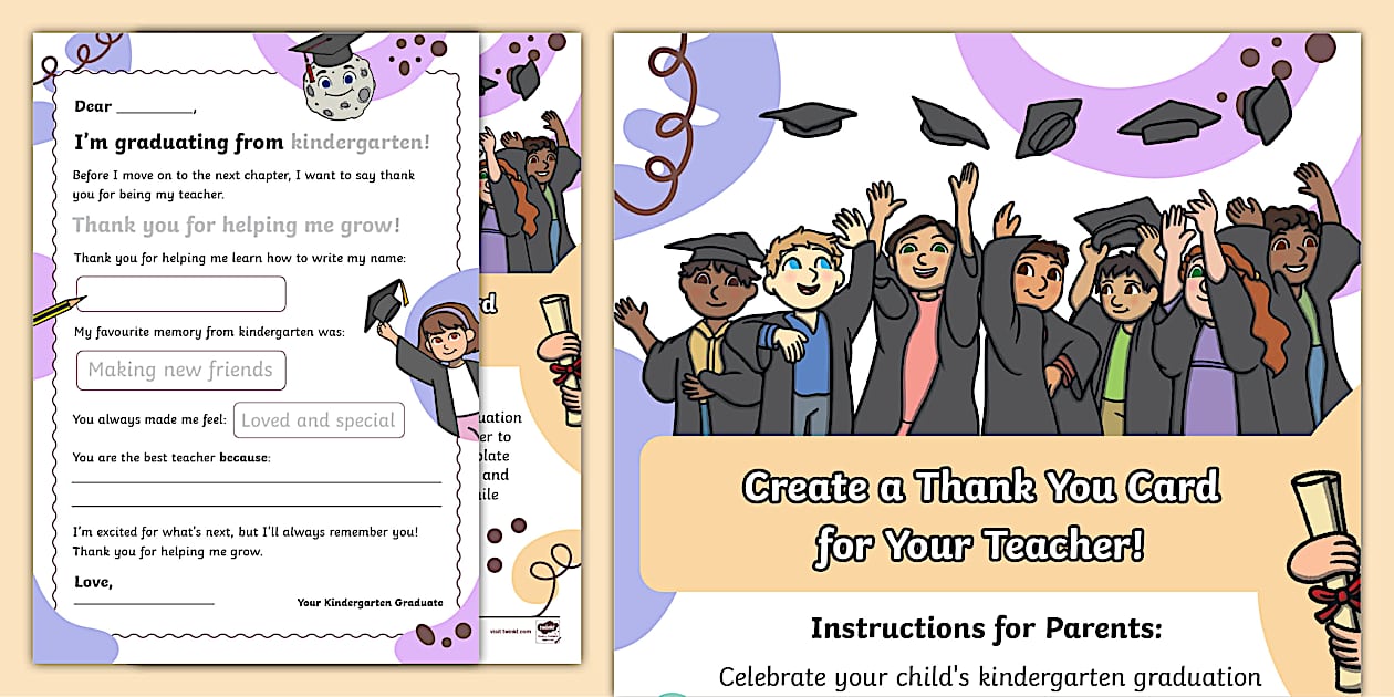 Kindergarten Graduation Thank You Letter Printable Teacher Gift Template