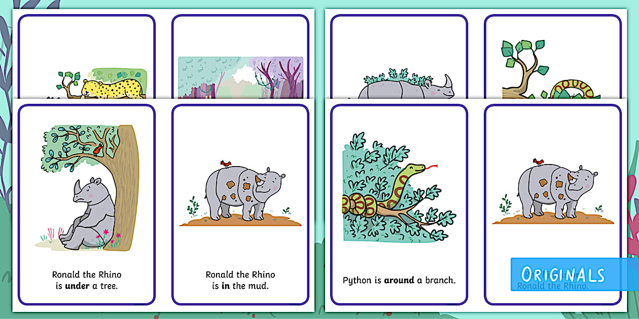 Positional Language Display Poster Ronald the Rhino Positional Language Display Posters