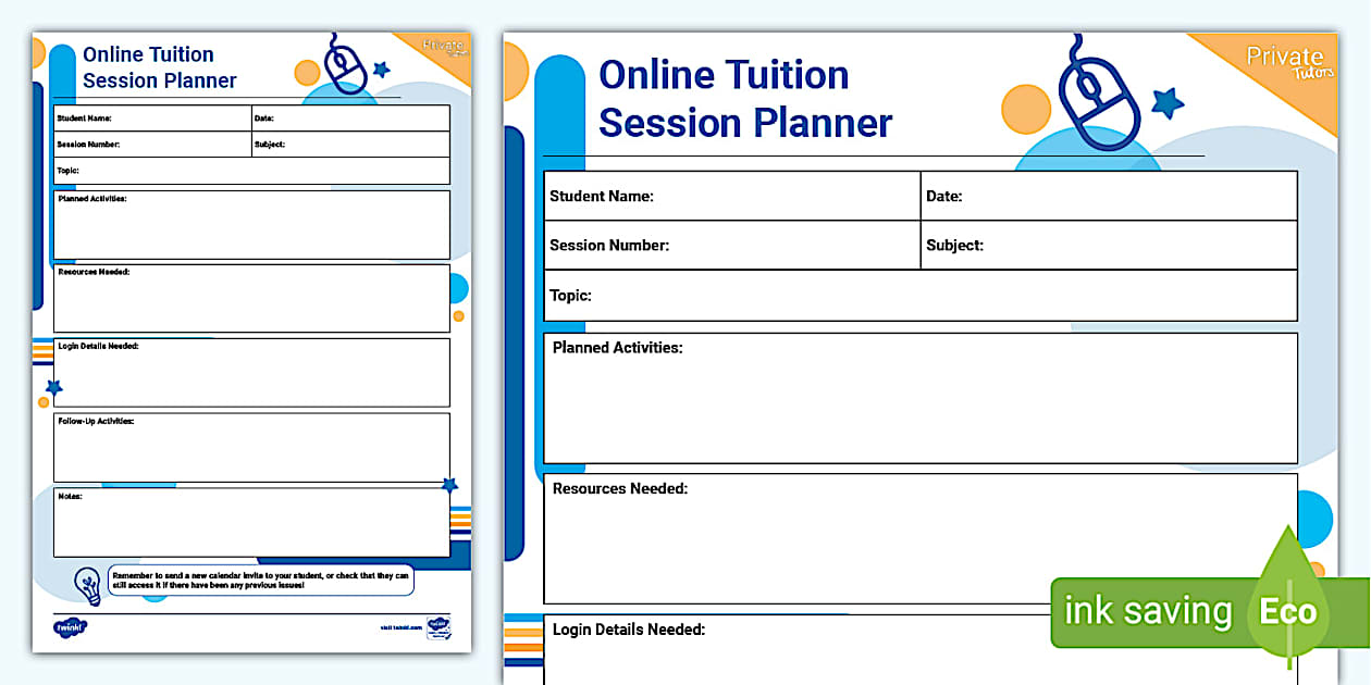 Online Tuition Session Planner (teacher made) - Twinkl