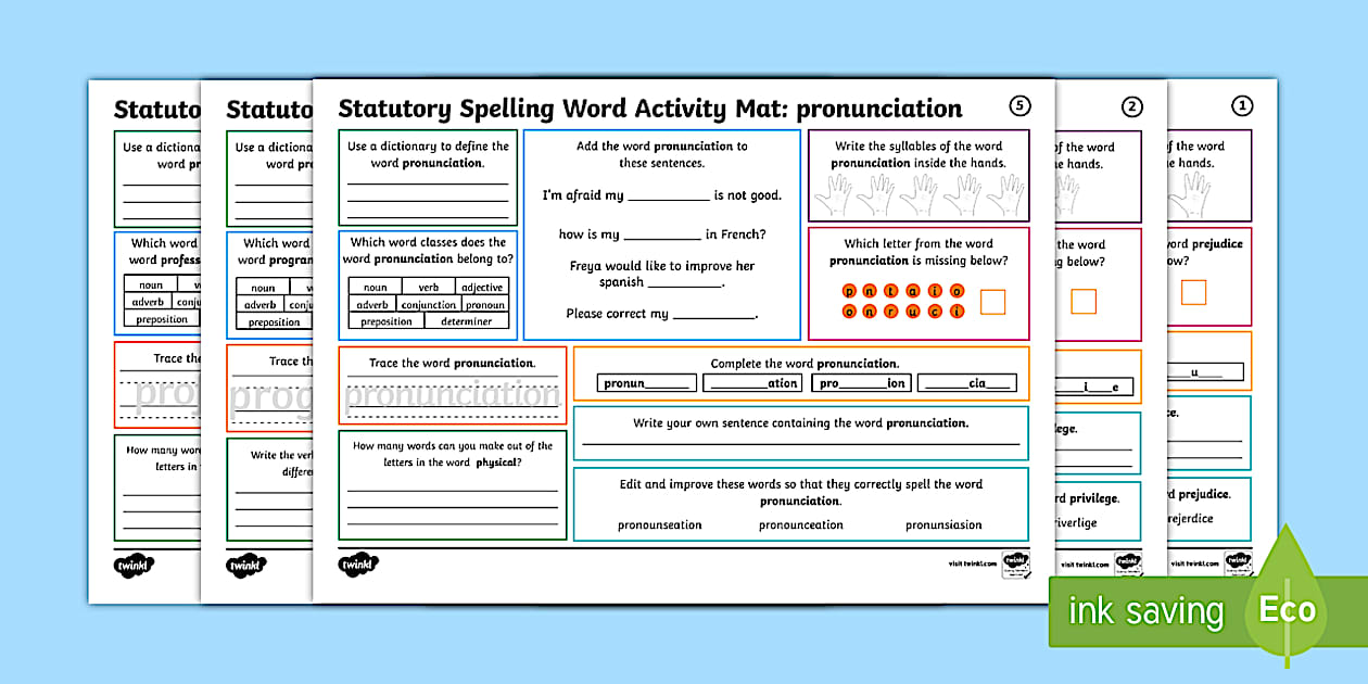 Black and White Year 5 and 6 Statutory Spelling Words Activity Mat Pack 15