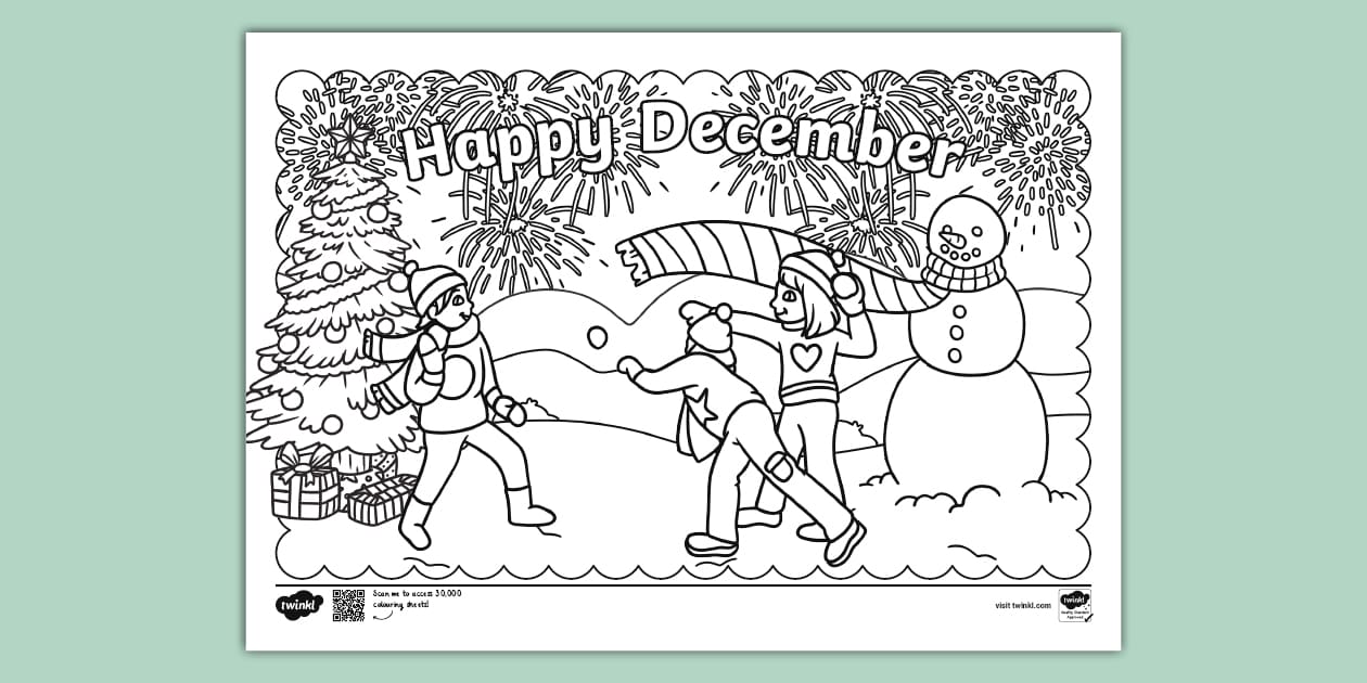 Happy December Colouring Sheet - Twinkl Colouring - Twinkl