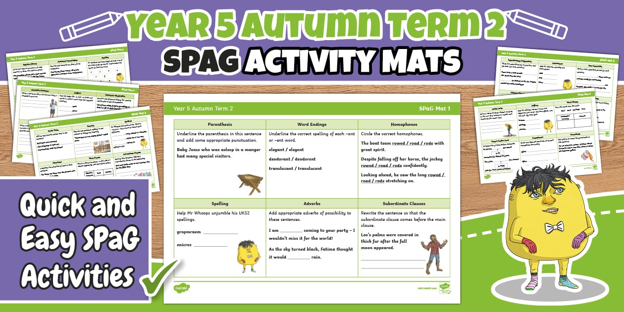 Year 5 Autumn Term 2 SPaG Activity Mats - Twinkl - KS2
