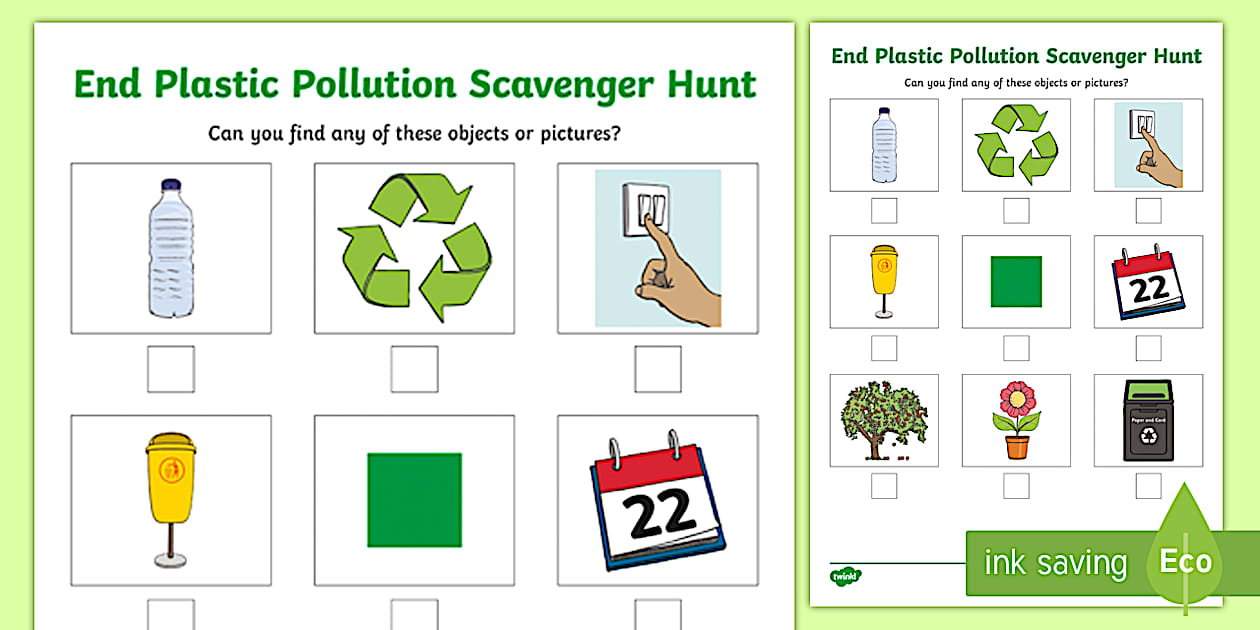 Black and White End Plastic Pollution Scavenger Hunt