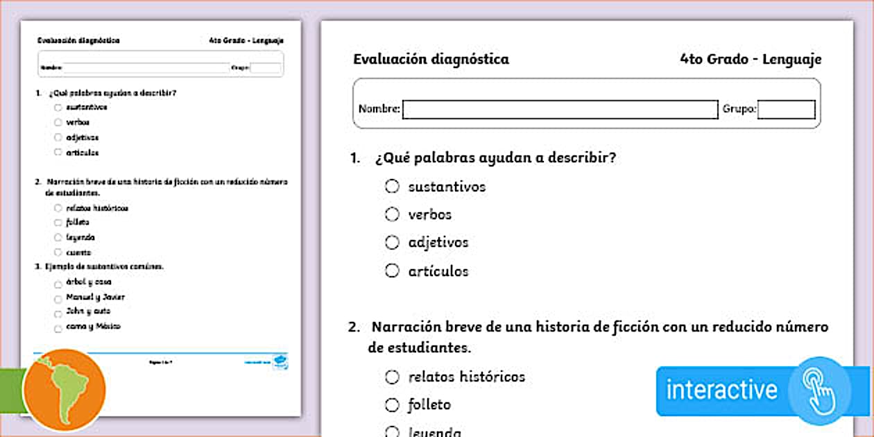 Examen diagnóstico 4to grado Lenguaje y comunicación en PDF