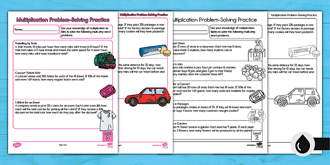 Multiplication Problem Solving Practice (Level 3) - Twinkl