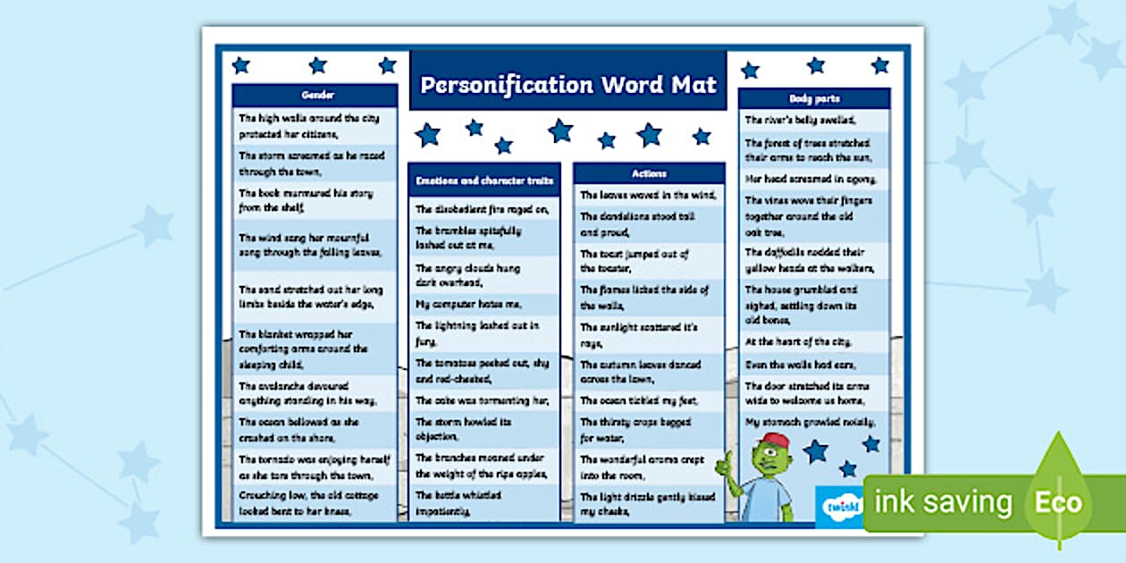 Personification KS2 Word Mat | Twinkl KS2 | English Grammar