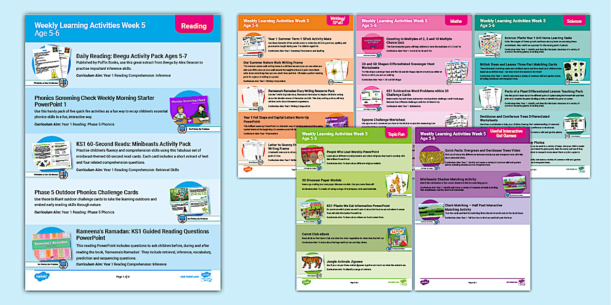 Weekly Learning Activities Week 5 Age 5-6 - Twinkl