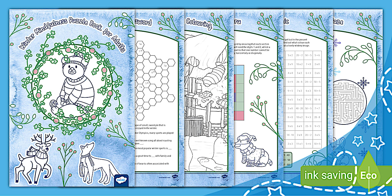 Winter Mindfulness Puzzle Book for Adults