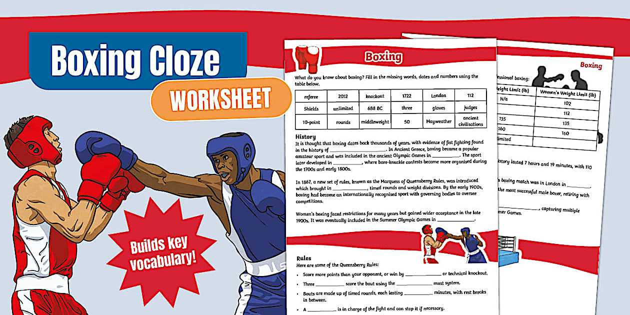 Boxing Mathsworksheet Boxing Cloze Worksheet