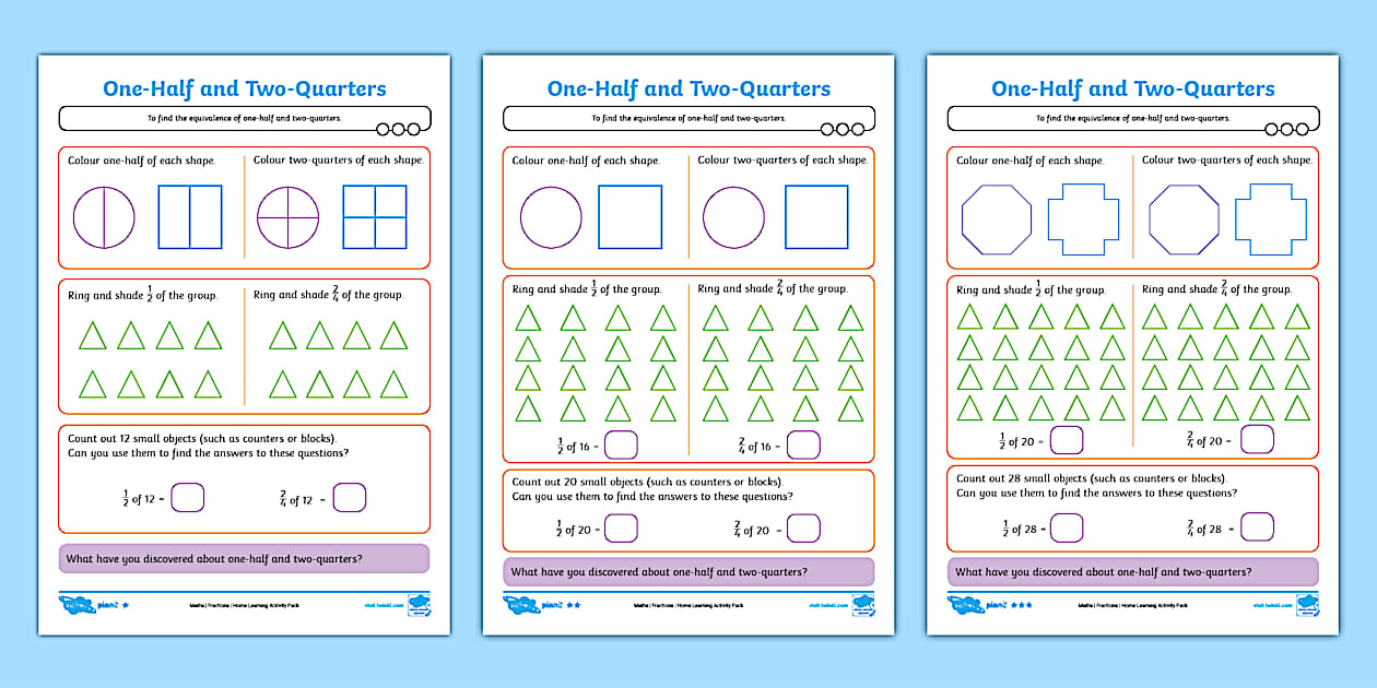 PlanIt Maths Y2 Fractions One-Half and Two-Quarters Home Learning Task