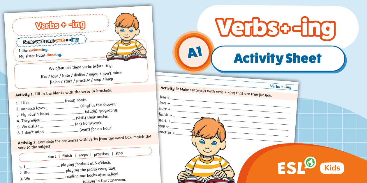 ESL Verbs + -ing Activity Sheet [Kids, A1]