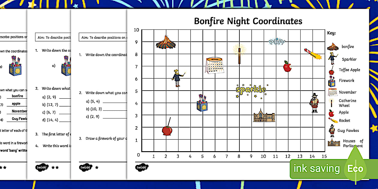 Year 4 Bonfire Coordinates Activity (teacher made) - Twinkl