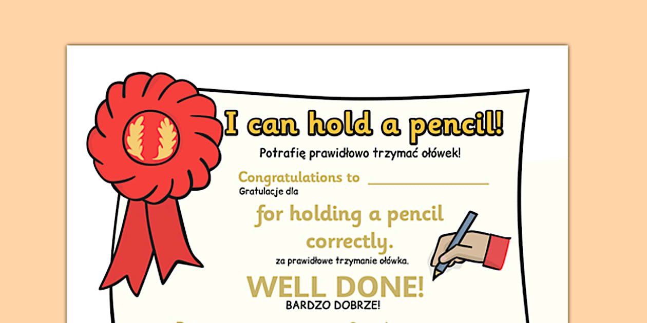 I Can Hold a Pencil Certificates Polish Translation - Twinkl