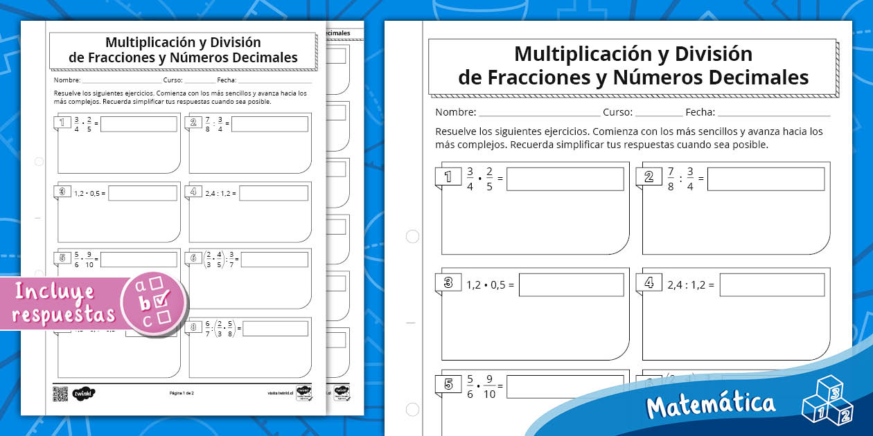 Multiplicación | División | Fracciones | 7° Básico | Guía