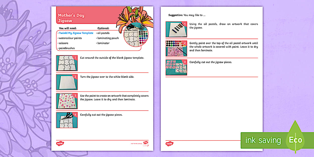 Mother's Day Jigsaw Craft Instructions (teacher made)
