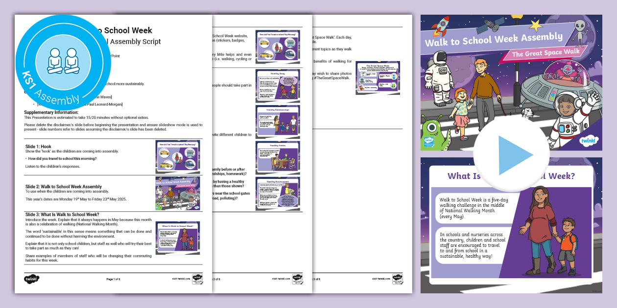 KS1 Let’s All Walk to School Week Assembly Pack - Twinkl