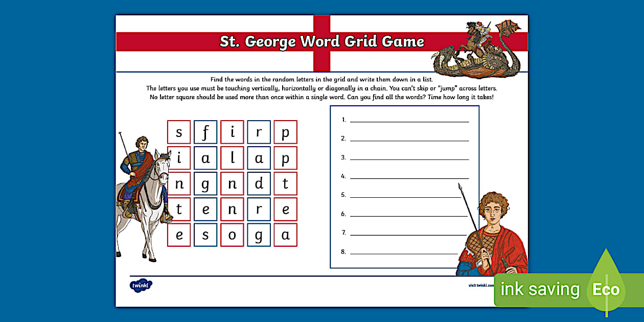 St George Word Grid Game (Teacher-Made) - Twinkl