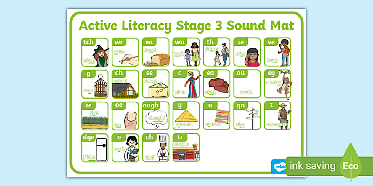 Black and White Active Literacy Stage 3 Sound Mat - Twinkl