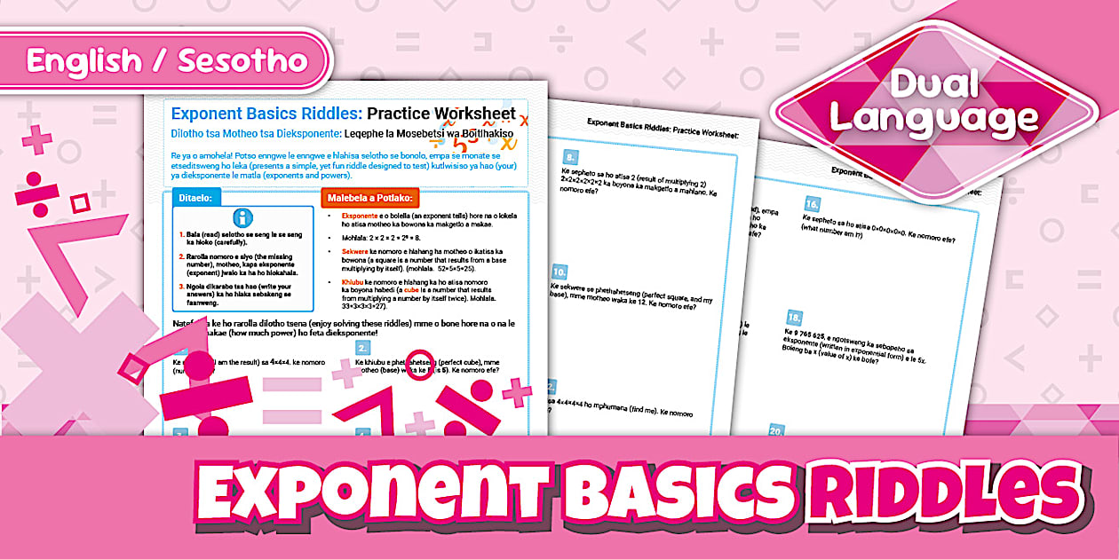 Exponenent Riddle Grade7 Maths - Term1 - Exponent Basics Riddles- Sesotho/Engl